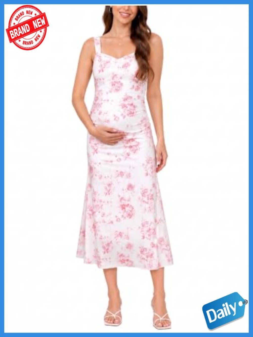 Floral Mesh Maternity Dress Bodycon Sleeveless Square Neck Maxi Baby Shower